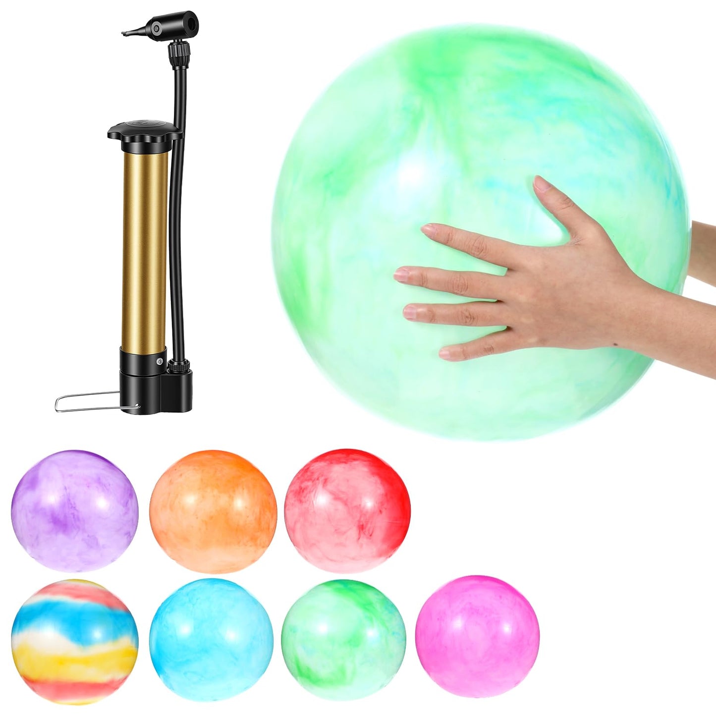 Qianyu 7PCS Inflatable Playground Balls 18 Inch Fun Rubber Beach Ball Bouncing Sensory Playballs Kickball Dodge Ball with Hand Air Pump for Play Beach Backyard Indoor Outdoor Party Favors
