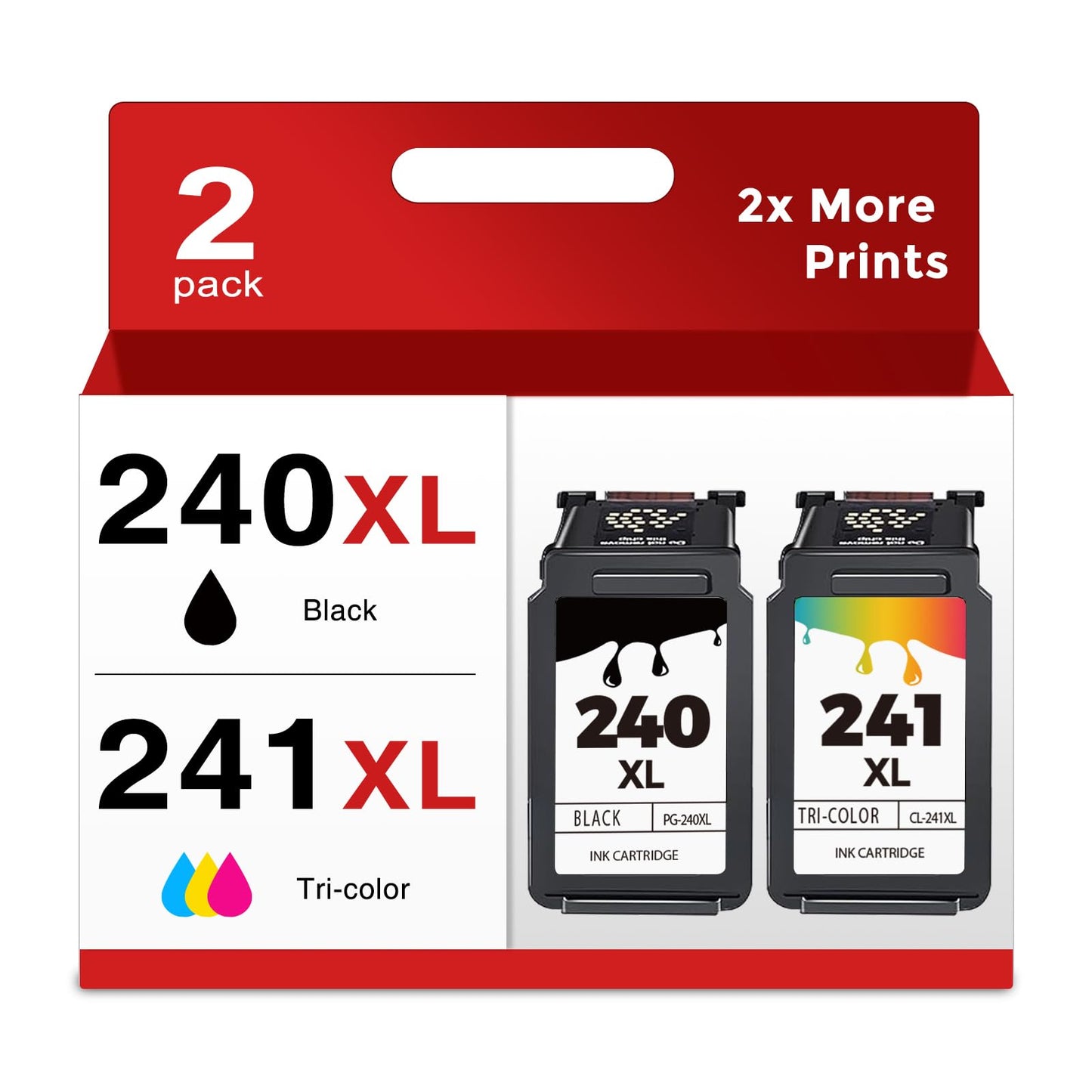 Ubinki 240XL 241XL Ink Cartridge Replacement for Canon Ink 240 241 Combo Pack PG-240 XL CL-241 XL for MG3620 MG3600 TS5120 TS5100 MG2120 MG3520 MX472 MX452 MX512 Printer(Black, Tri-Color,2 Pack)