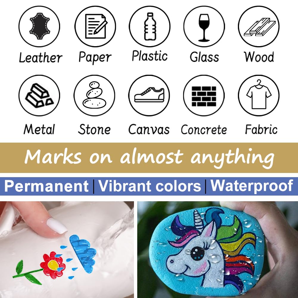 Overseas 48 White Paint Pens, Oil Based Permanent Markers Set - Quick Drying, Waterproof, Fade-Resistant, Medium Tip Paint Markers Bulk for Wood, Metal, Rock, Ceramic, Plastic, Canvas, Glass, Rubber