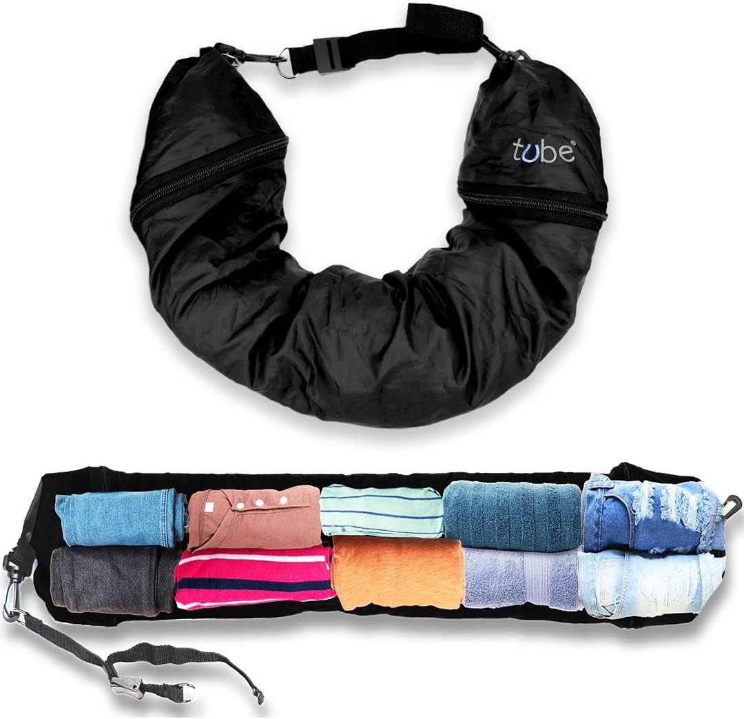 TUBE Travel Neck Pillow Stuffed with Clothes - Extra Carry On Storage for Flights - Avoid Baggage Fees - Splashproof Neck Pillow for Airplane Travel | Stuffable Travel Pillow for Women & Men