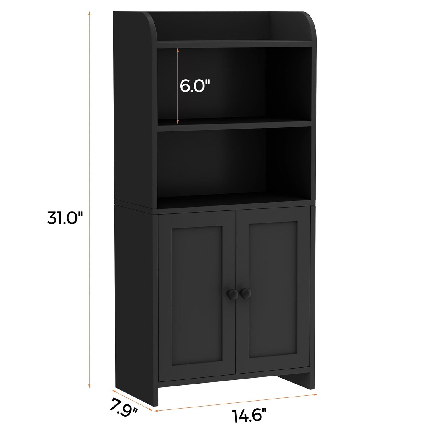 Homhedy Small Bathroom Storage Cabinet, Freestanding Toilet Paper Storage with 2 Doors and Shelves, Bathroom Organizers and Storage for Small Spaces, Laundry Room, 7.9" D x 14.6" W x 31" H, Black