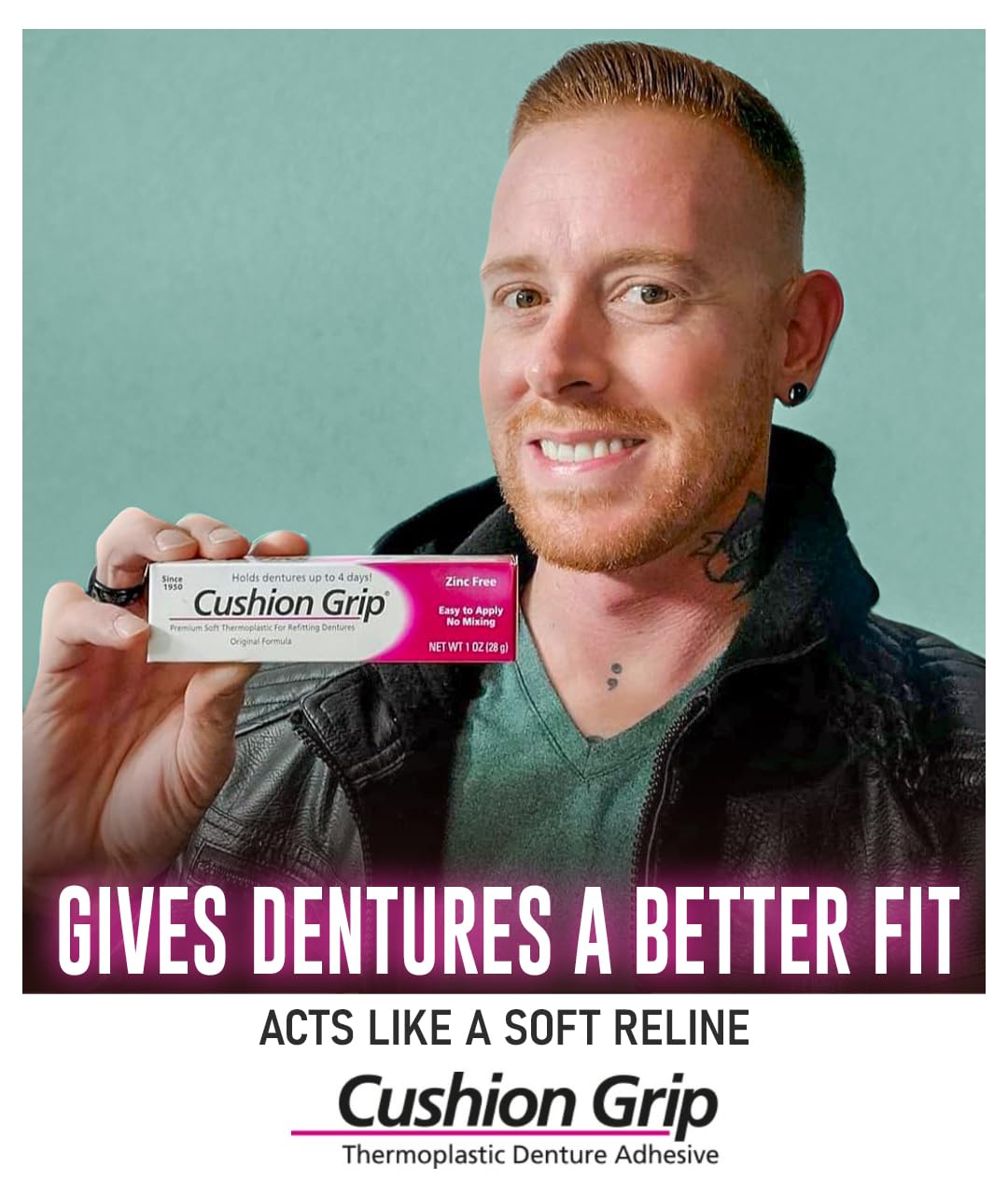 Cushion Grip Thermoplastic Denture Adhesive, 1 oz - Improves Denture Fit, Comfort & Stability | Non-Glue Adhesive, Acts Like a Soft Reline (Pack of 6)