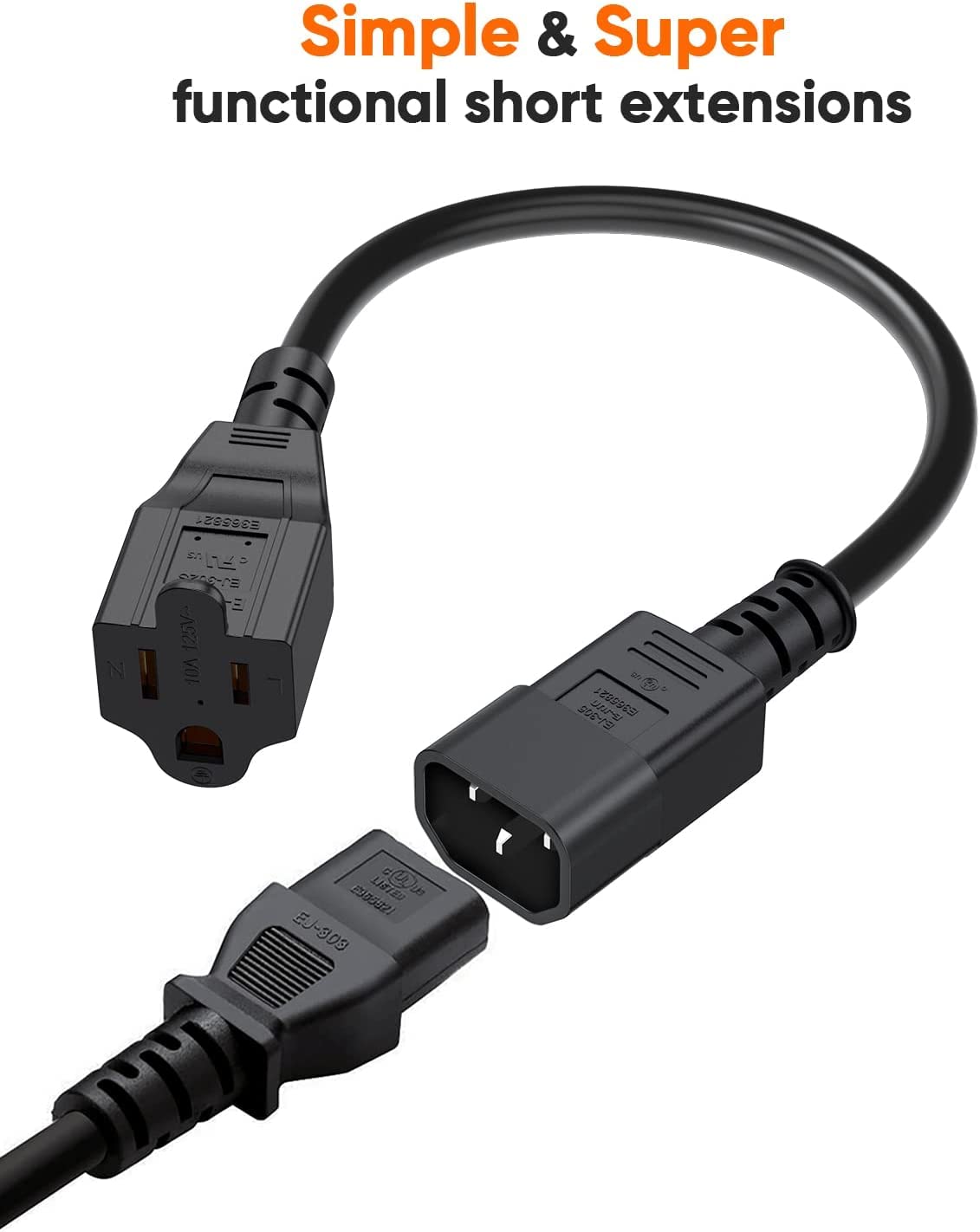 CableCreation [10-Pack] 1 Foot 18AWG Standard Computer Power Adapter Cord NEMA 5-15R Receptacle to IEC320 C14, 0.3M/Black