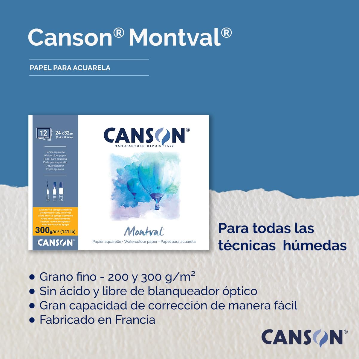 Canson Montval 300gsm Watercolour Practice Paper pad Including 100 Sheets, Size:A3, Natural White and Cold Pressed (Not)