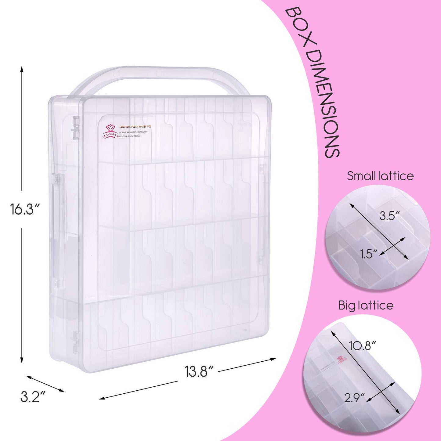Makartt Gel Nail Polish Organizer, Clear Storage Case Holder for 60 Bottles, Large Compartment, Space-Saving, Travel Carry, Colors Display