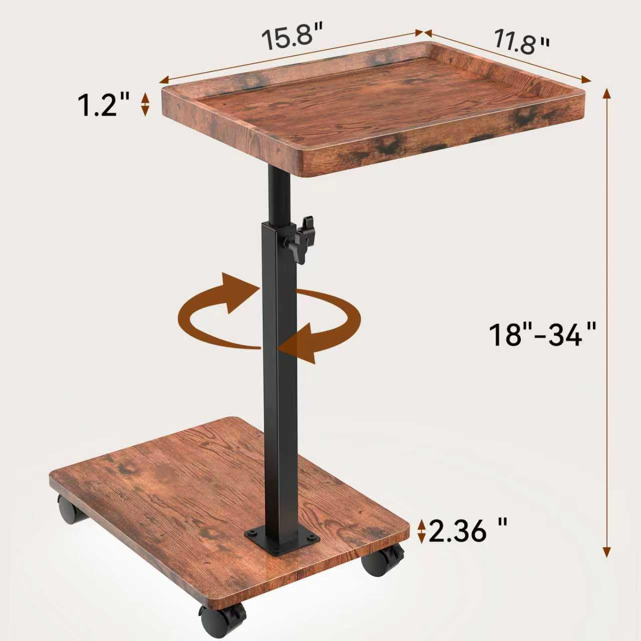 QAUUQQ C Table Side Table Adjustable Height, 360°Swivel TV Tray Table with Wheels, Small Table for Eating, Dinner, C Shaped End Tables Living Room and Bedroom for Sofa, Couch, Bed,Chair, Snack
