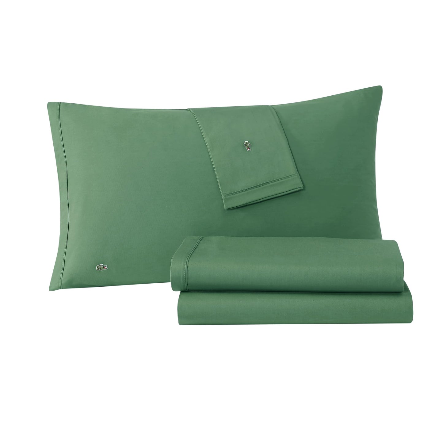Lacoste 100% Cotton Percale 4-Piece Sheet Set – Crisp Cool Breathable All-Season Bedding, Oeko-Tex Certified, Soft Matte Finish, Durable Premium Cotton – Solid, Green, Queen