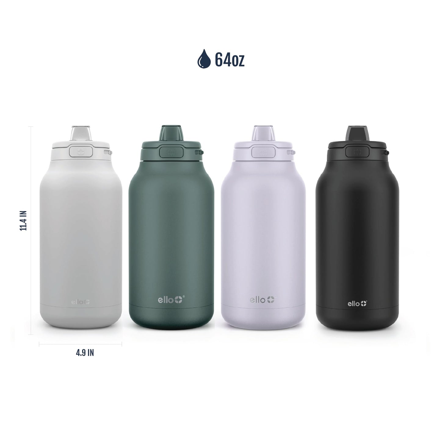 Ello Hydra 64oz Stainless Steel Water Jug with Locking Leak Proof Lid | Reusable Half Gallon Vacuum Insulated Metal Bottle with Silicone Straw, Keeps Drinks Cold All Day, Gift Ready, Olive Tree
