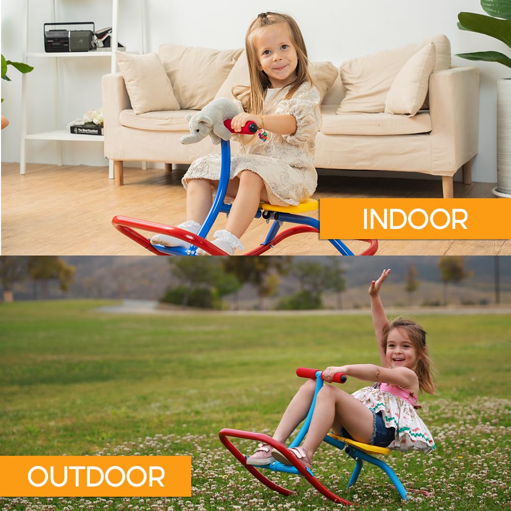 PLATPORTS Kids Rocking Horse Rocking Chair Seesaw: Safe Home Playground Backyard Equipment, Rocker Single Teeter Totter for Youth Junior Kids