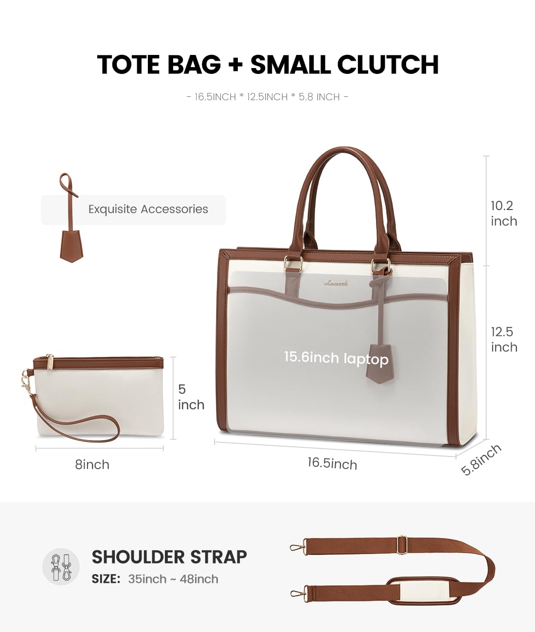 LOVEVOOK Laptop Tote Bag for Women, 15.6 inch Lightweight Canvas Office Work Bag Briefcase, Large Capacity Teacher Computer Bag Handbag for Travel Business,2pcs Set Canvas/Beige-Brown
