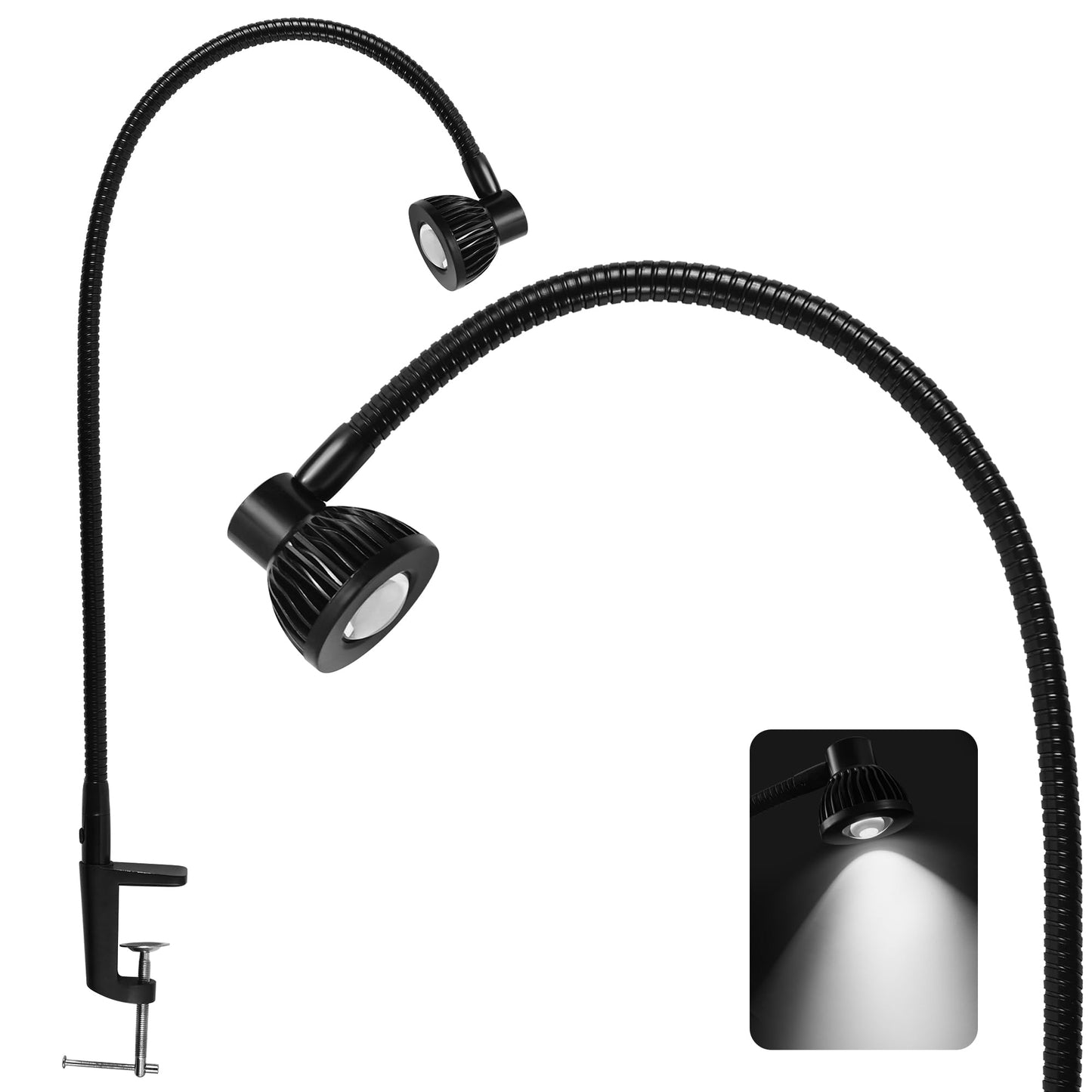 Hersi 5w 30‘’Long Swing Arm 110v/220v Desk Lamp Metal Architect LED Task Light with Clamp, Adjustable Folding Twin-Arm Clip-on Table Lamp,Black