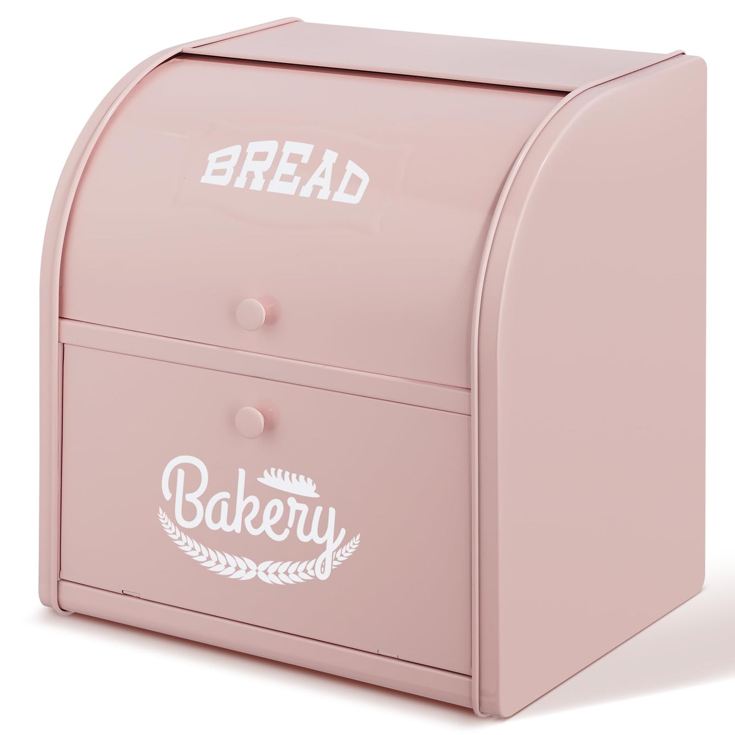 Olebes Bread Box, Metal Bread Box For Kitchen Countertop, Bread Storage Container Holds 2 Loaves Of Bread, High Capacity Breadbox, Bread Holder Suit Farmhouse Kitchen Decor For Counter (Pink)