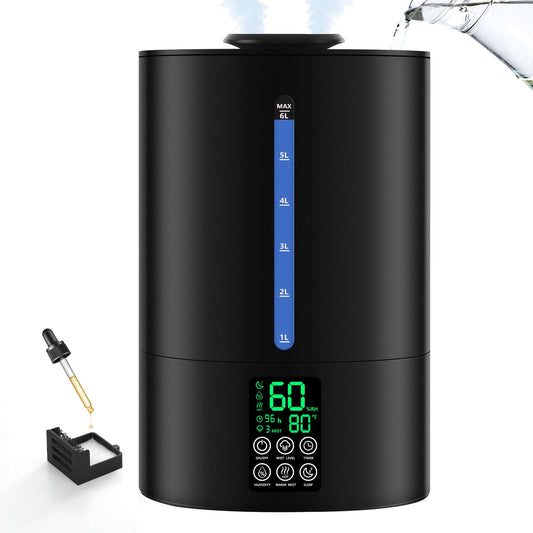 6L Humidifiers for Bedroom Large Room Home, Cool and Warm Humidifier for Plants Mist Top Fill Desk Humidifier Essential Oil Diffuser, Quiet Humidifiers with Adjustable Mist,360°Nozzle-Black