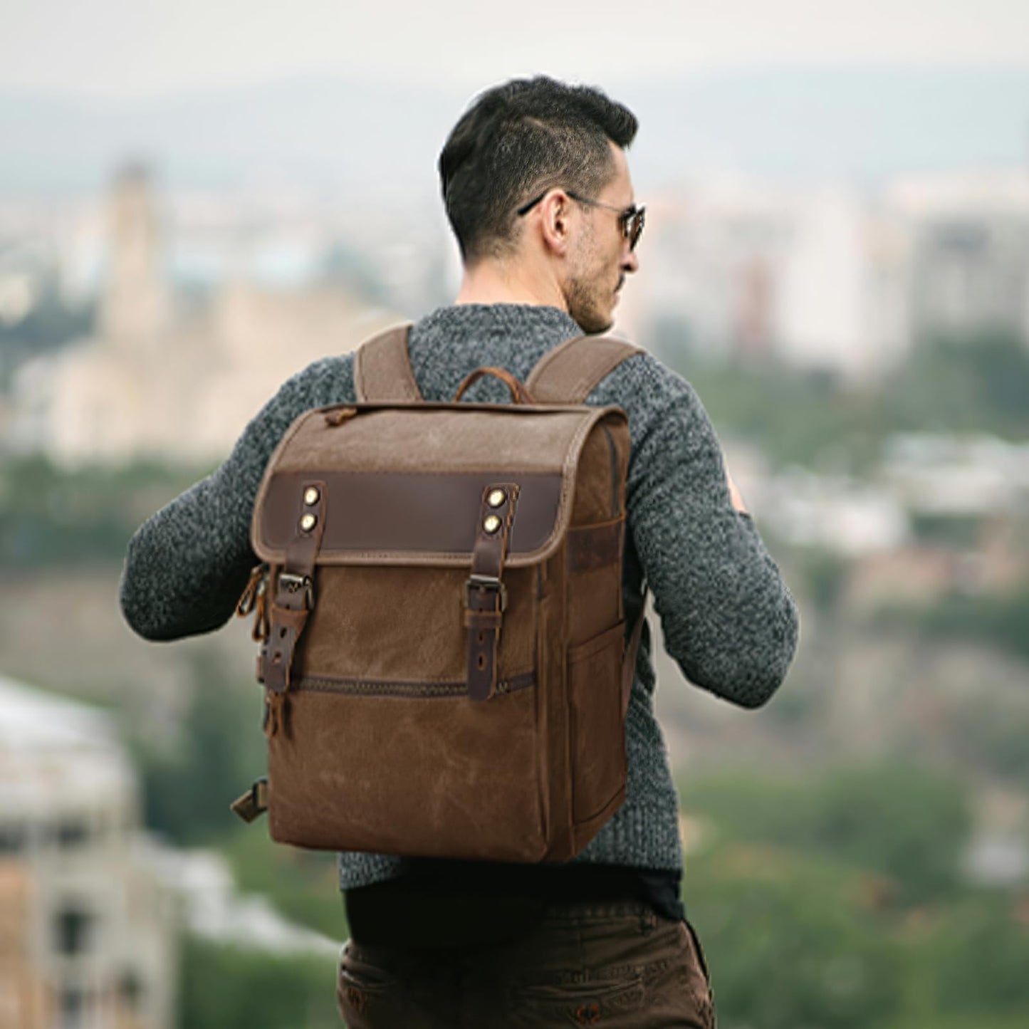 NEHOR Waxed Canvas Vintage Backpack for Men Women, Coffee