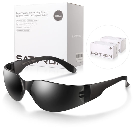 100 Pack of Tinted Safety Glasses, Scratch & Impact Resistant Protective Eyewear, Ploycarbonate Dark Smoke Lenses for UV Protection, Safety Sunglasses for Construction, Outdoor Work & Shooting