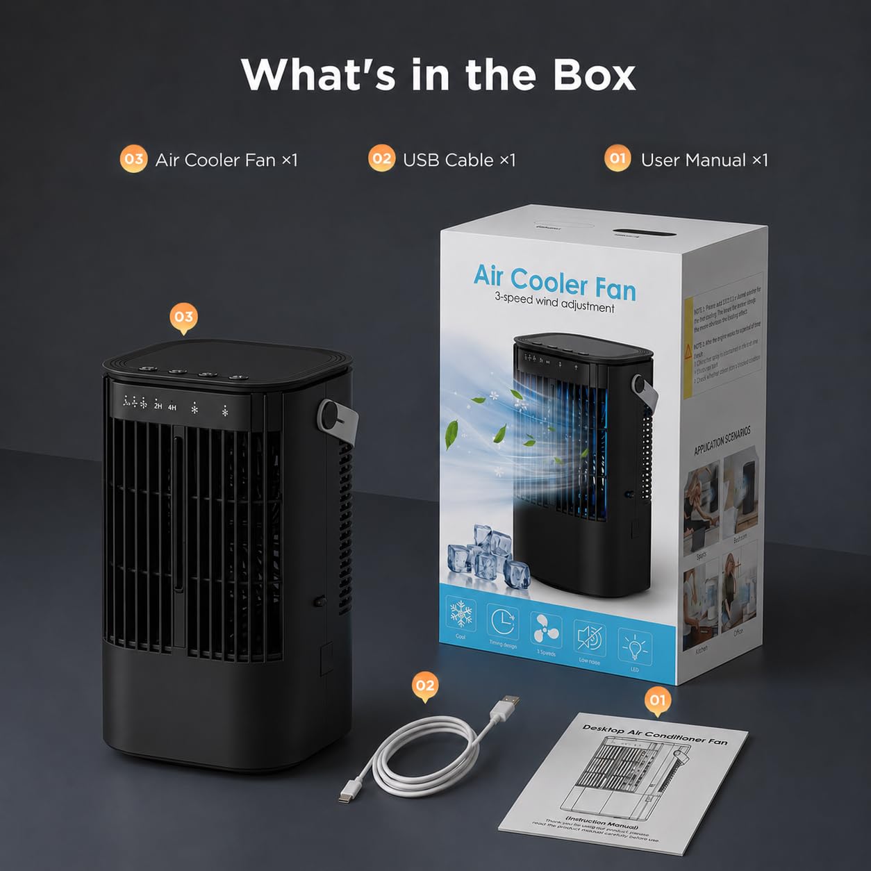 Portable Air Conditioners, 4-in-1 Mini Small Air Conditioner Evaporative Air Cooler Fan with 1000ml Water Tank, 3 Speeds & 7 LED Lights, Personal Mini AC with Timer for Bedroom, Desktop, Home, Office
