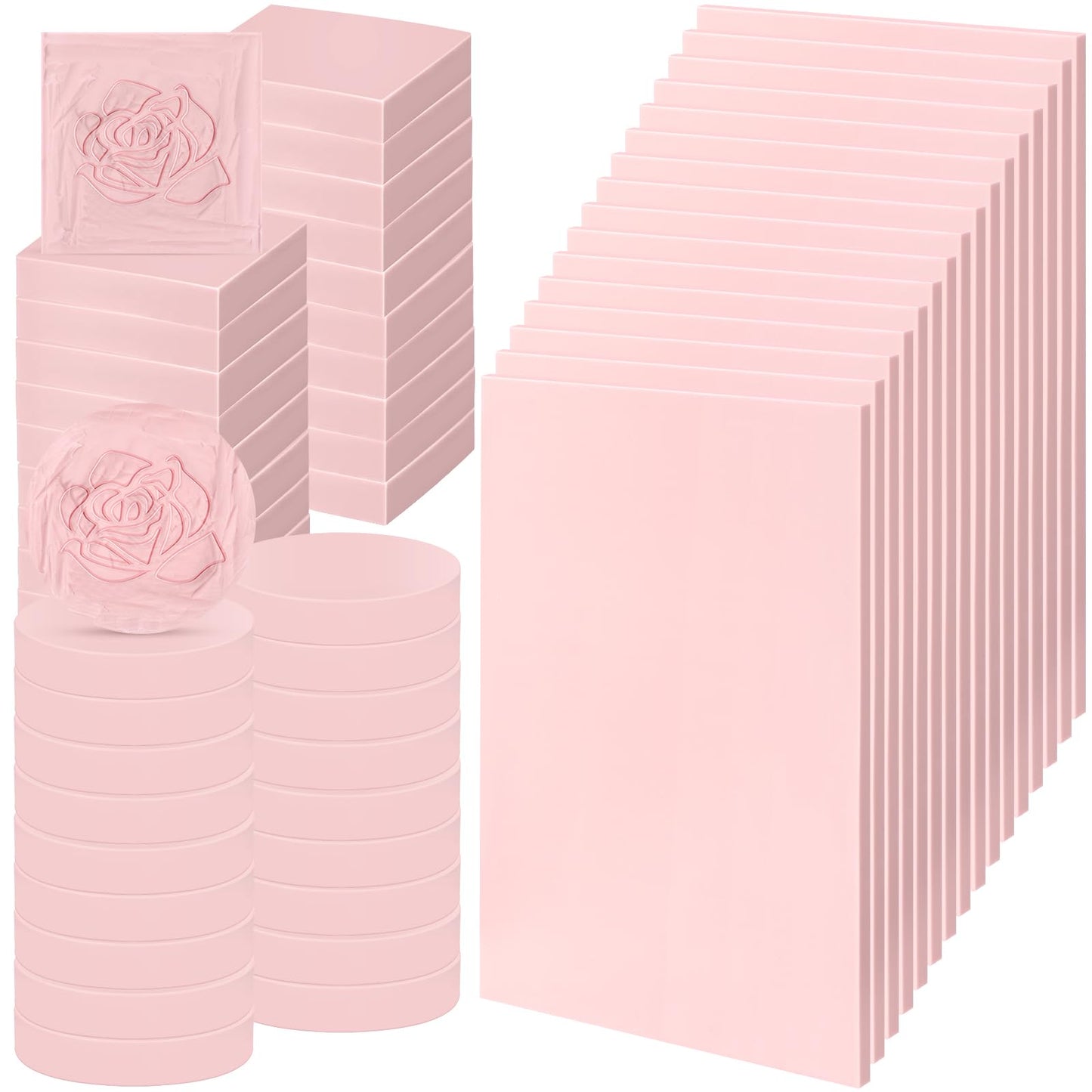 Innconee 36 Pcs Rubber Stamp Carving Blocks Pink Soft Linoleum Blocks Round Square Rectangle Carving Kit for Stamp Soft Rubber Crafts and DIY Craft Project