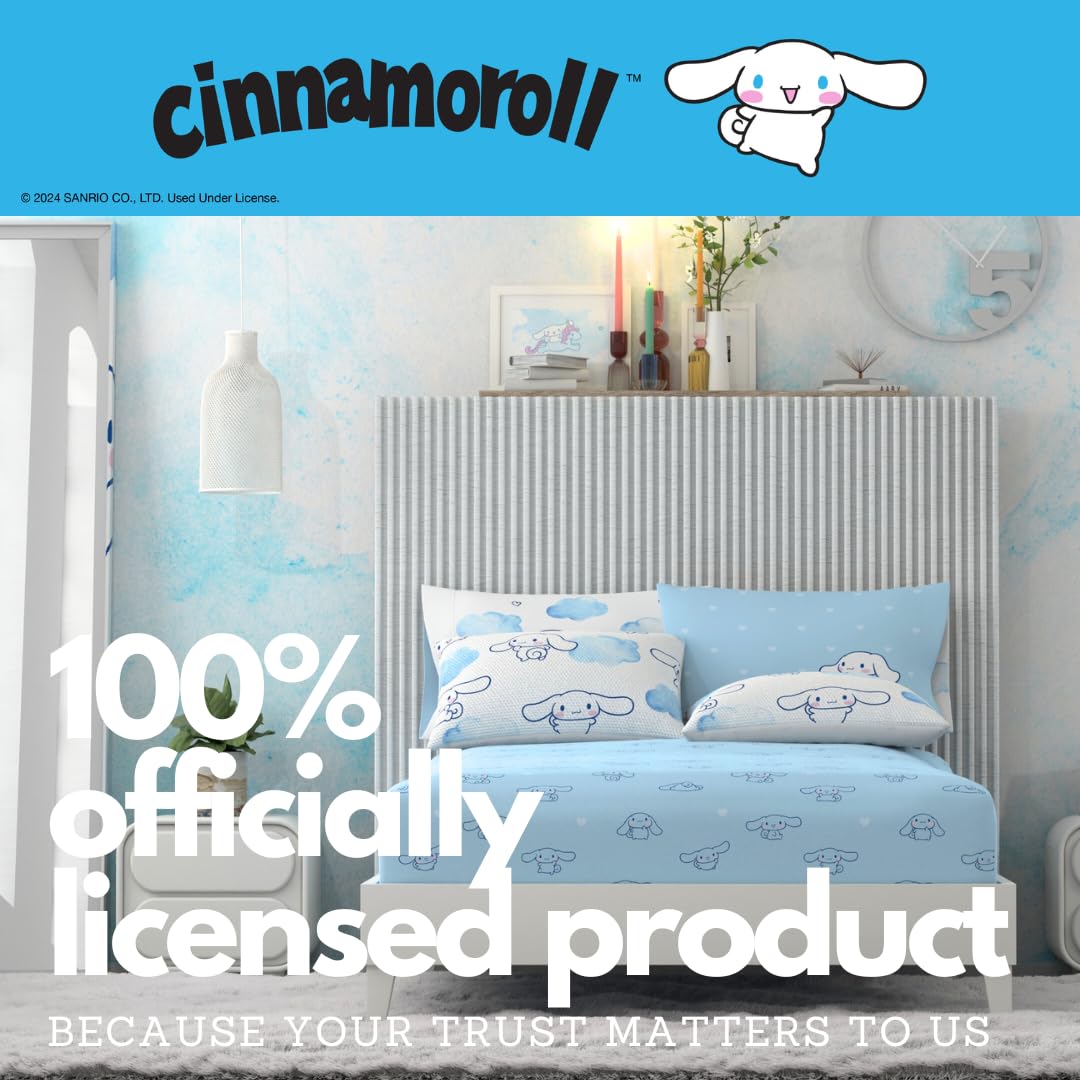 Cinnamoroll Bedding Super Soft Cozy Microfiber 3 Piece Twin Sheet Set, (Officially Licensed Product) by Franco