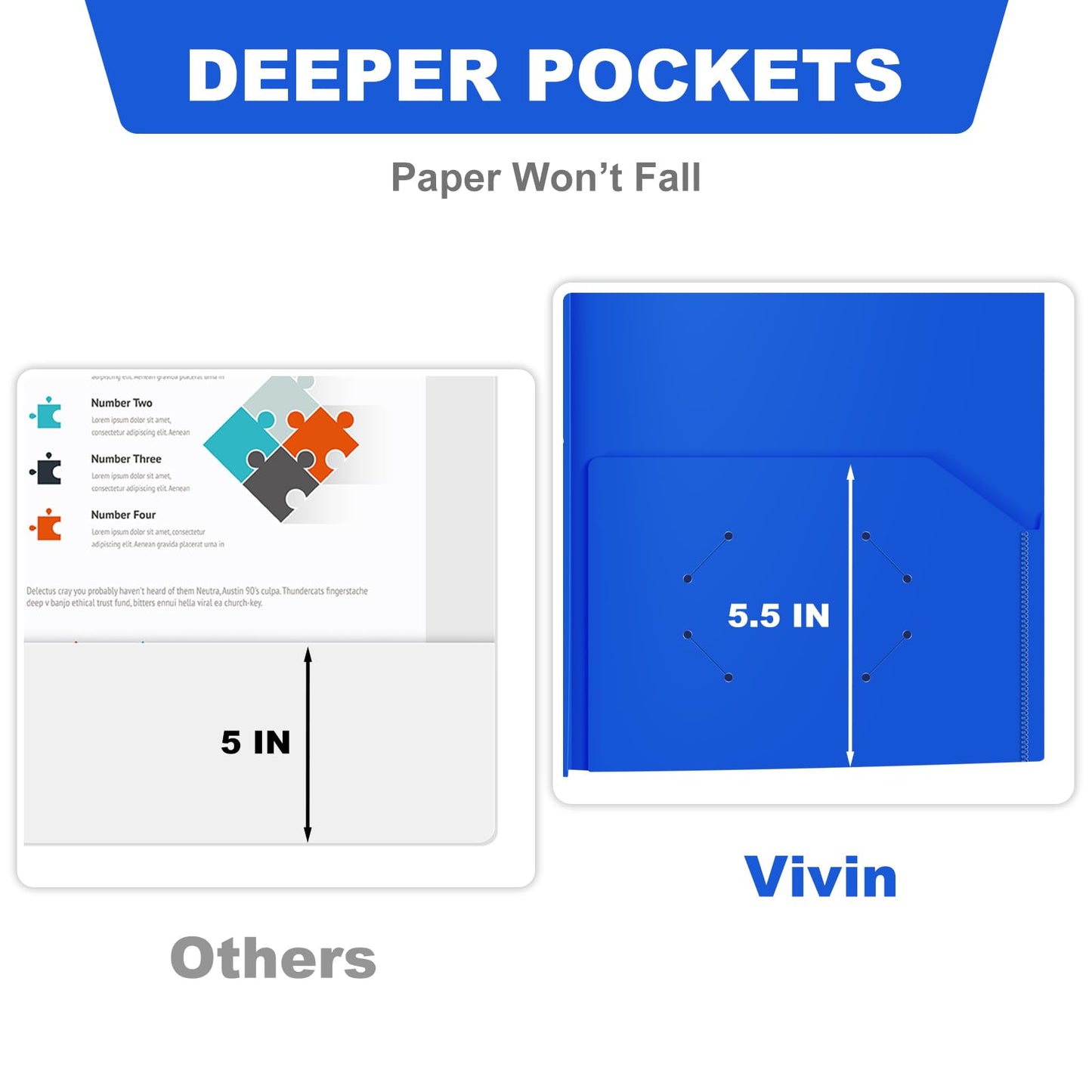 Heavy Duty Plastic Folder, 60 Pack, Pocket Folder with brads, Letter Size Poly File, Plastic Folders with 3 Prongs Fasteners - Blue