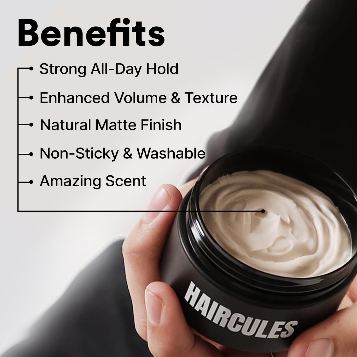 Haircules Matte Hair Paste - Strong Hold, No Shine, Long-Lasting Definition & Texture, Non-Greasy Styling Clay for Men, No Flakes, Works on All Hair Types, Keeps your Hair Healthy