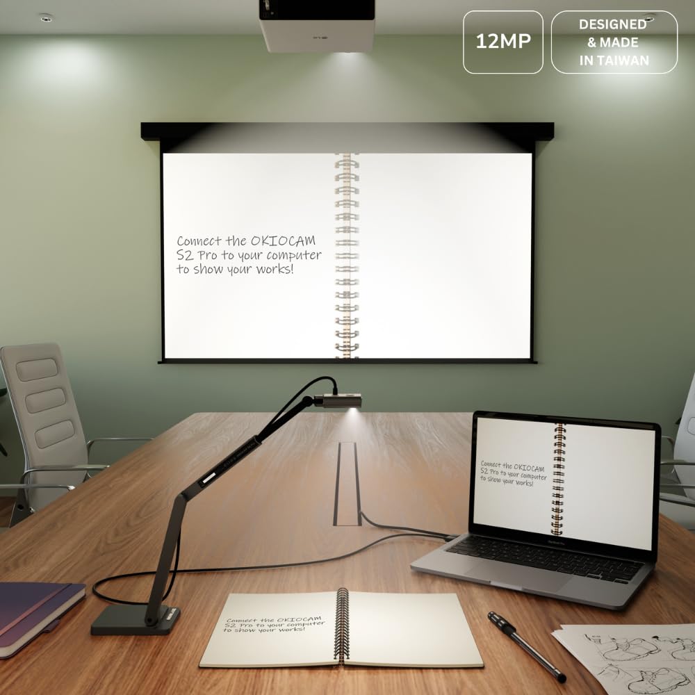 OKIOLABS OKIOCAM S2 Pro 13-MP USB Document Camera, Built-in Light & Mic, OKIOPoint Smart Pointer, for PC | Mac | Chromebook, Ultra HD Camera for Live Demo for Web Conference, Remote Teaching