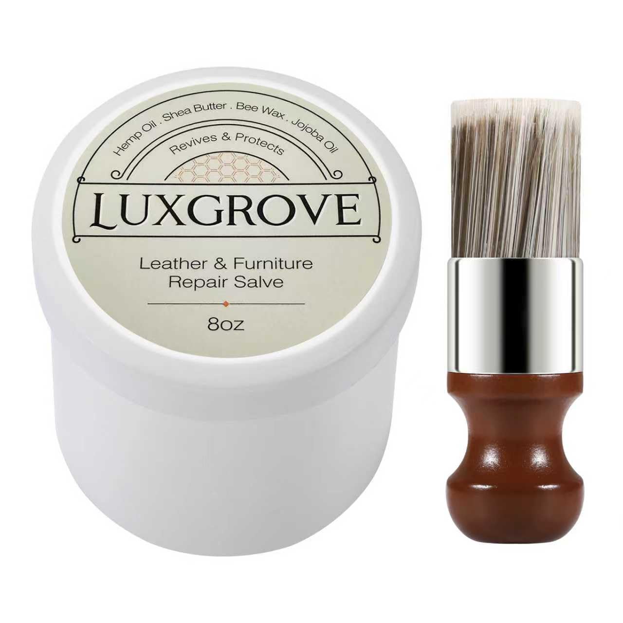 LUXGROVE® Leather & Furniture Repair Salve & Brush Set, Leather Cleaner and Conditioner for Furniture - UV Protectants Help Prevent Cracking or Fading, Wood, and Vinyl Conditioner - 8oz