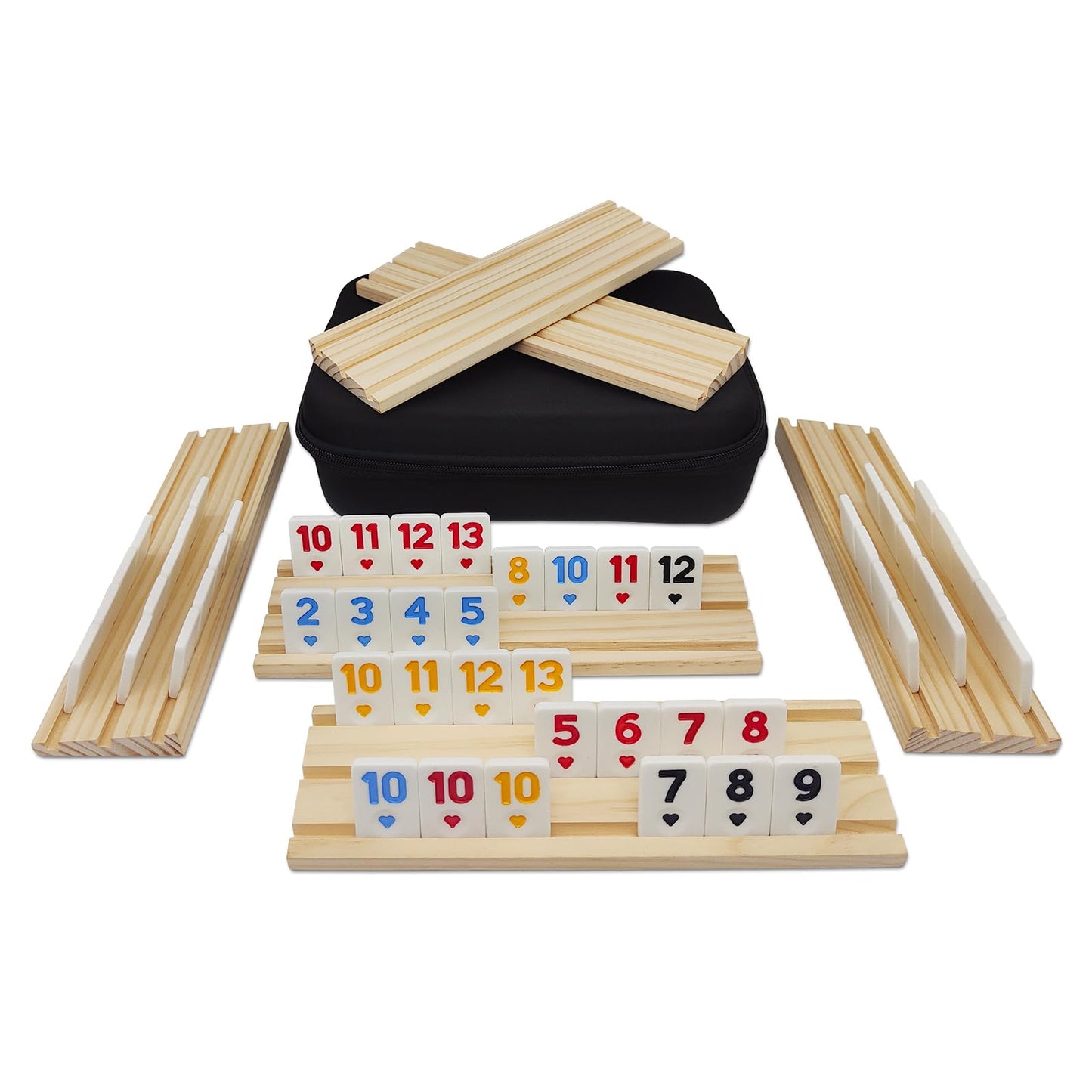 MIDOLITE Rummy Cube 6 Player Edition with 6 Wooden Racks, Rummy Cube Game with Case 6 Players with Portable Case 160 Tiles Rummy Cube Travel Game Set for Family Adults Kids