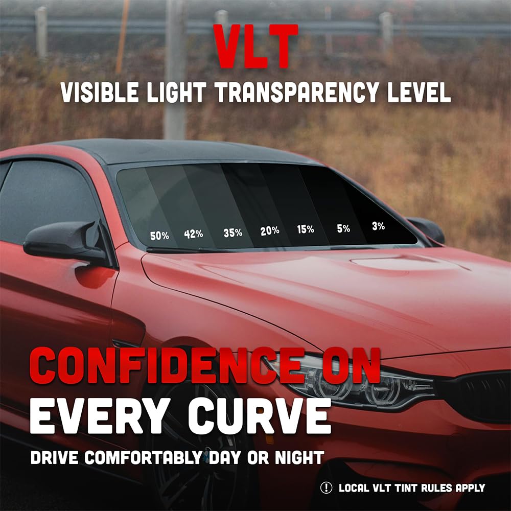 United Window Tint 20" in 100'Ft Nano Carbon Film 2Ply Charcoal 5% VLT - Clear PET Privacy Window Tint for Car, Home, Blocks UV/IR Rays, Reduce Heat & Glare- Adhesive Film - Lifetime Color Stability