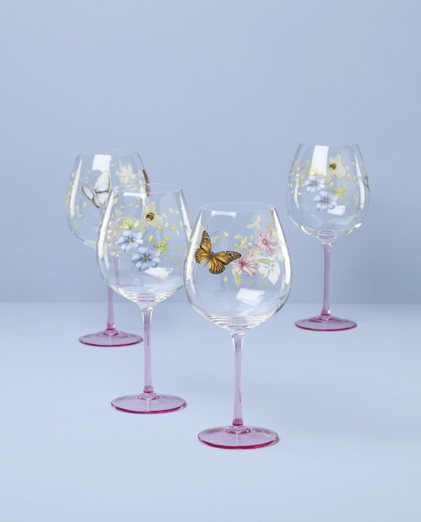 Lenox Glassware, Butterfly Meadow Pink Balloon Wine Glasses, Set of 4, Made From Glass, Dishwasher Safe, Drinking Glasses Set, Home, Kitchen And Dining, Glass Cups (Pink, 4 Pieces, 26 oz Capacity)