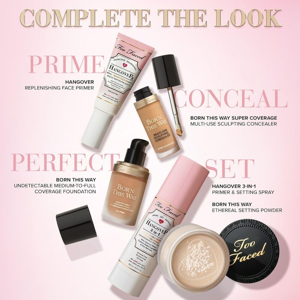 Too Faced Hangover 3-in-1 Primer & Setting Spray | Long Lasting + Hydrating, 4 Fl Oz, Clear