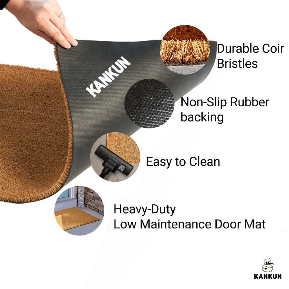 KANKUN Coco Coir Door Mat with Heavy Duty Backing, Welcome Doormat (17" x 30"), Doormat Entrance (Welcome1-2Pack)