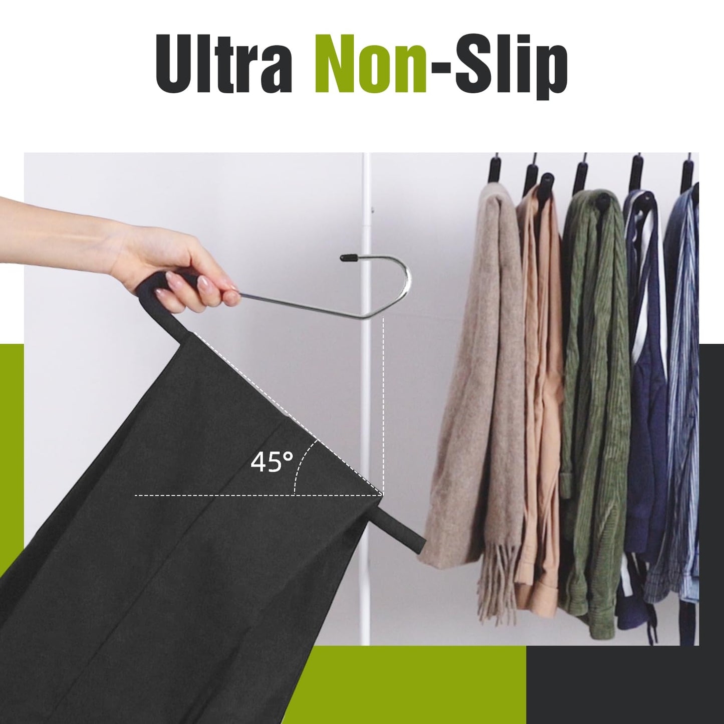 Spring Fever Open Ended Non Slip Sponge Padded Pants Hangers - Chrome Plating Foam Heavy Duty Space Saving Black 30