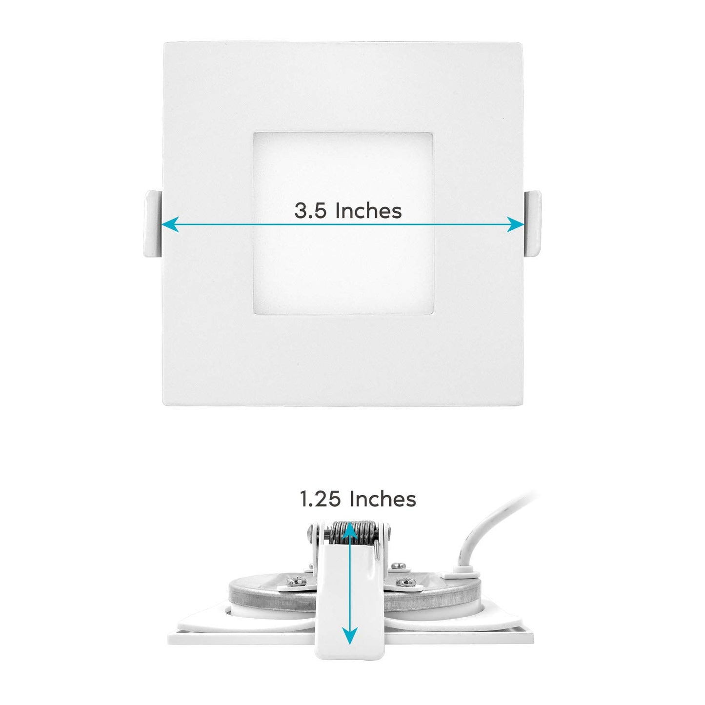 LUXRITE 3 Inch Square Ultra Thin LED Recessed Light with Junction Box, 8W, CCT Color Selectable 2700K | 3000K | 3500K | 4000K | 5000K, Dimmable Wafer Light, 540 Lumens, Energy Star, IC Rated (4 Pack)