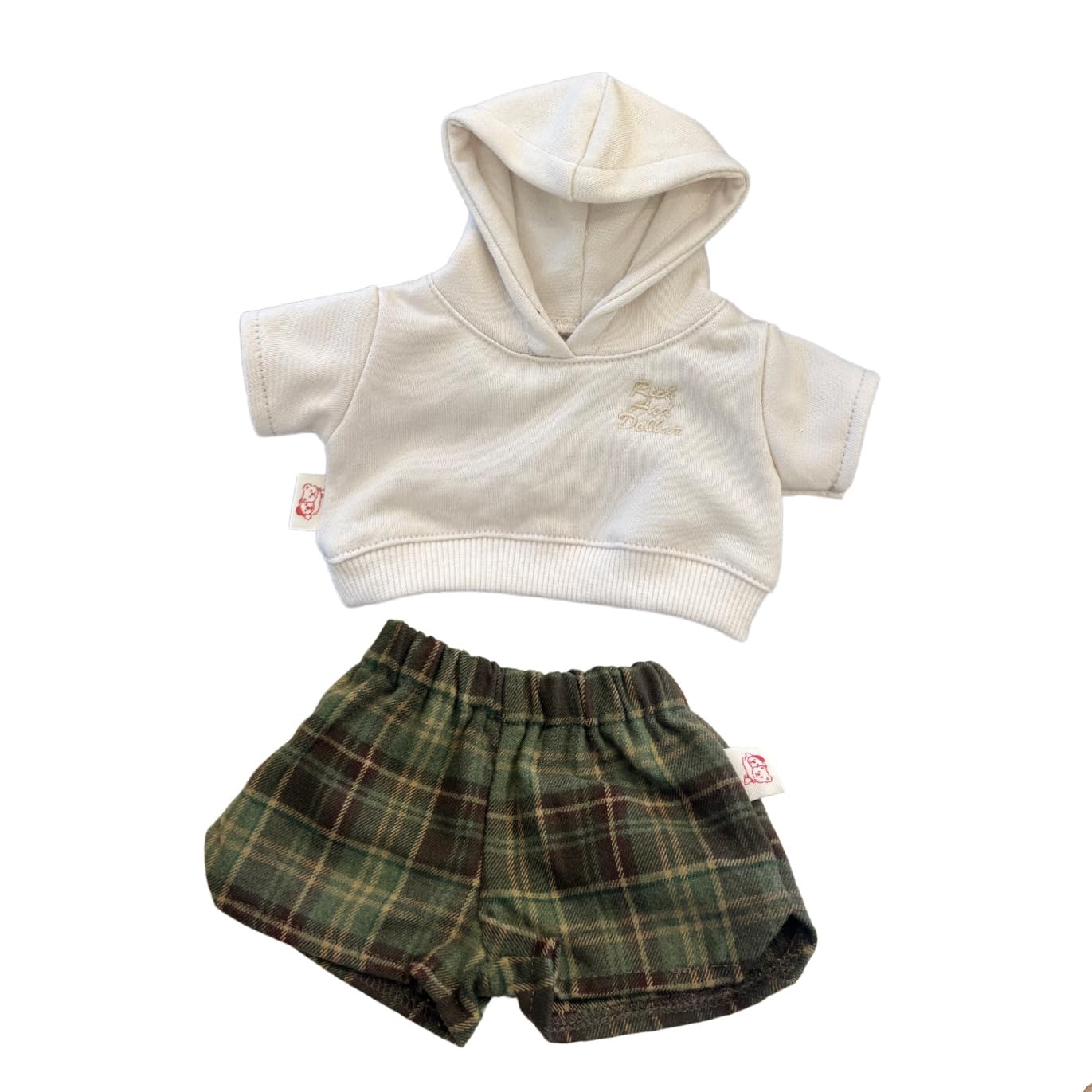 LICHADUOLE 9-12''/30cm Plush Animals Clothes Cotton Hoodie & Checkered Shorts Set for Bashful Bunny and Teddybear(NO Doll)