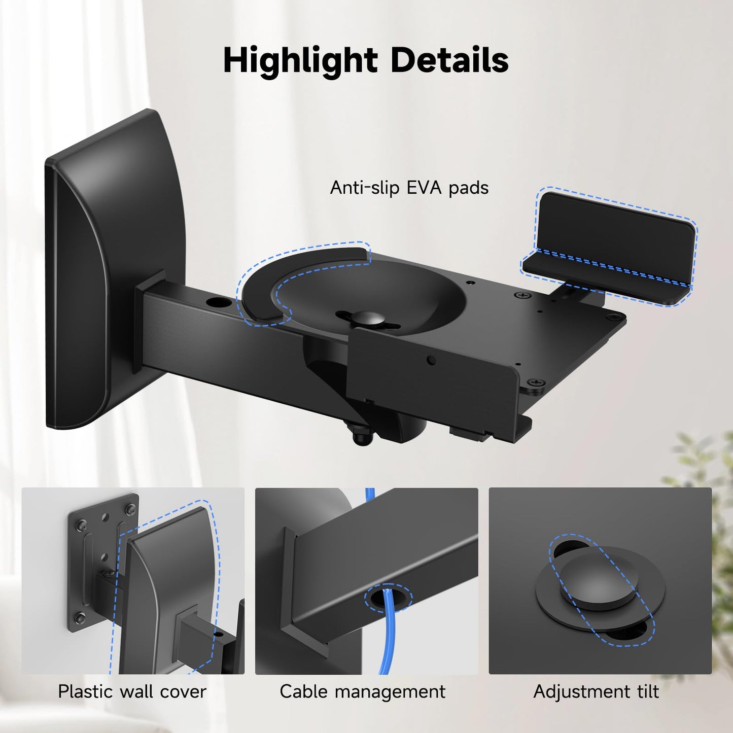 suptek Speaker Wall Mounts, Dual Speaker Stands for Surround Sound Speakers, Universal Speaker Bracket, Tilt Swivel Speaker Shelves Up to 55lbs Black (2 Pack)