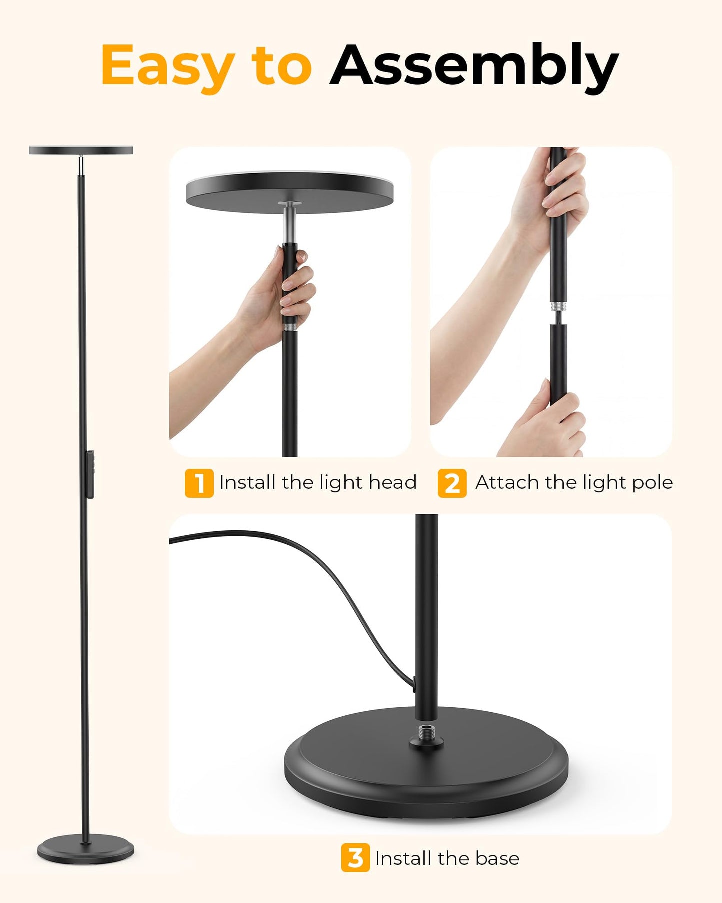 Natapai Floor Lamps for Living Room, 69" Tall LED Lamp, 2800LM Standing Lamp Remote & Foot Switch with 1H Timer, 2700-6500K Stepless Dimmable Modern Pole Light for Bedroom, Reading, Black