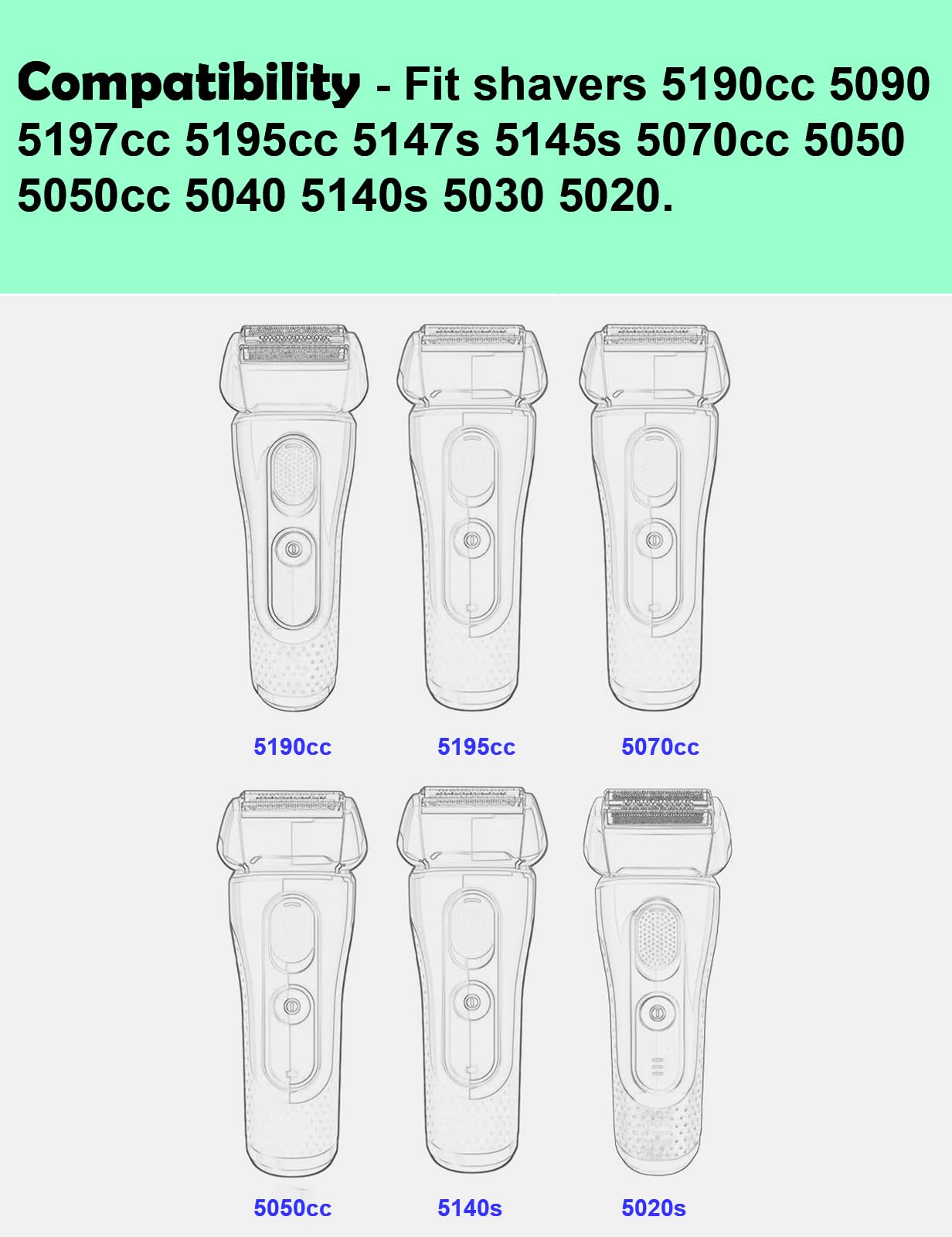 52B Series 5 Replacement Head for Braun Electric Shaver, S5 Wet and Dry Replacement Foil and Cutter Compatible with 5190cc 5090 5020 (2 Count)