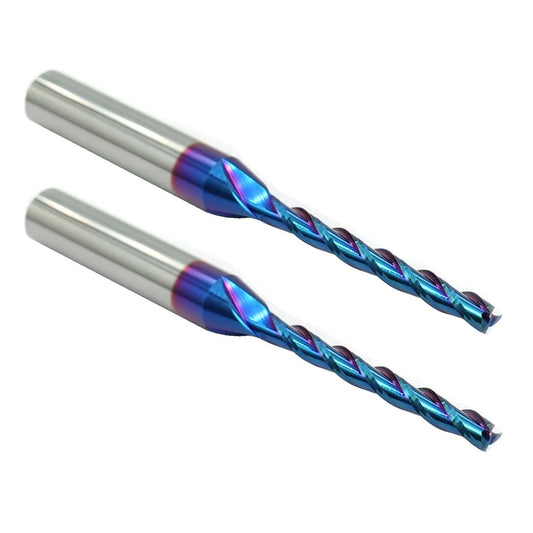 2 PCS CNC Router Bit 3 Flutes 1/8 inch Cutting Dia 1/4 inch Shank Extra Long Spiral CNC Router Bits Solid Carbide End Mill with NACO Coating for Wood Cut Carving