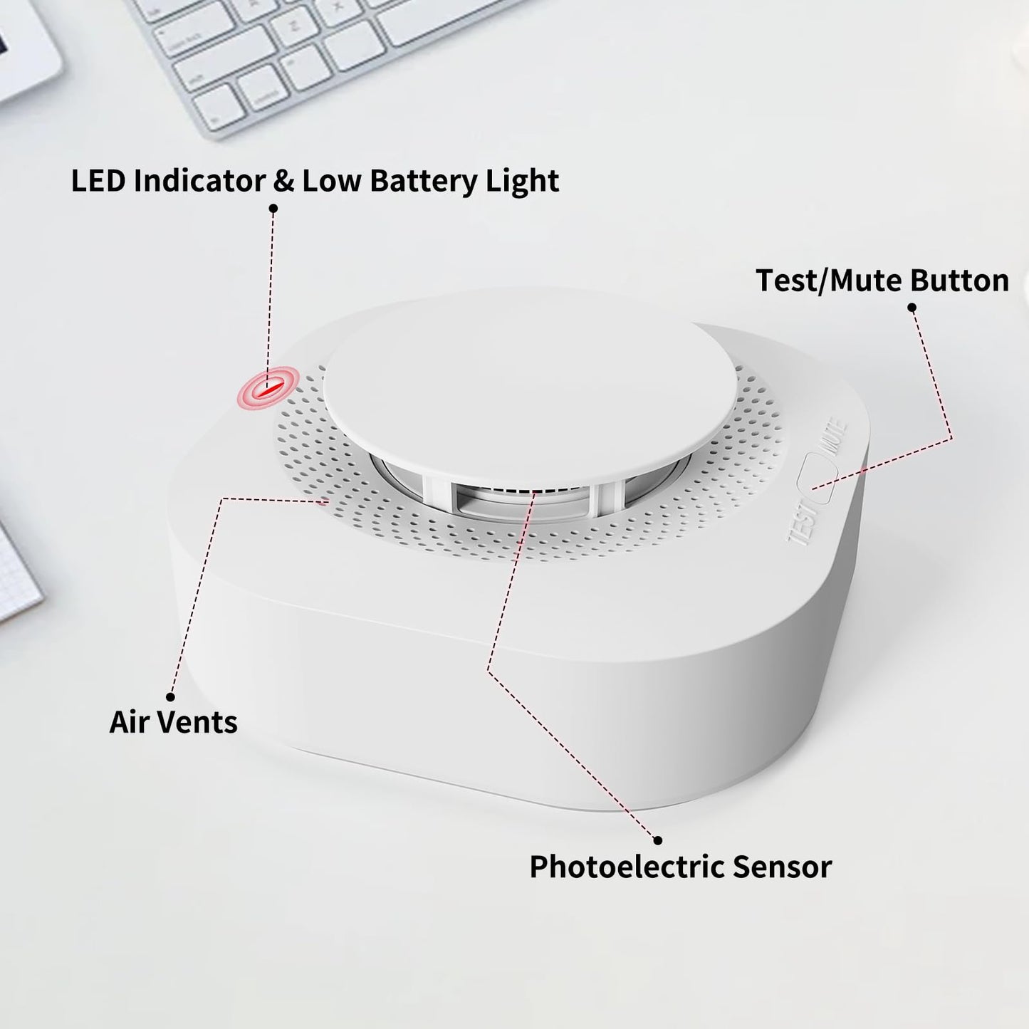 WARROXIDE Smoke Detectors for Home,Photoelectric Wireless Fire Alarms Replaceable Battery Powered,Portable Smoke Alarm with Test/Mute Button,Attic Smoke Detector,6 Pcs(Battery Not Included)