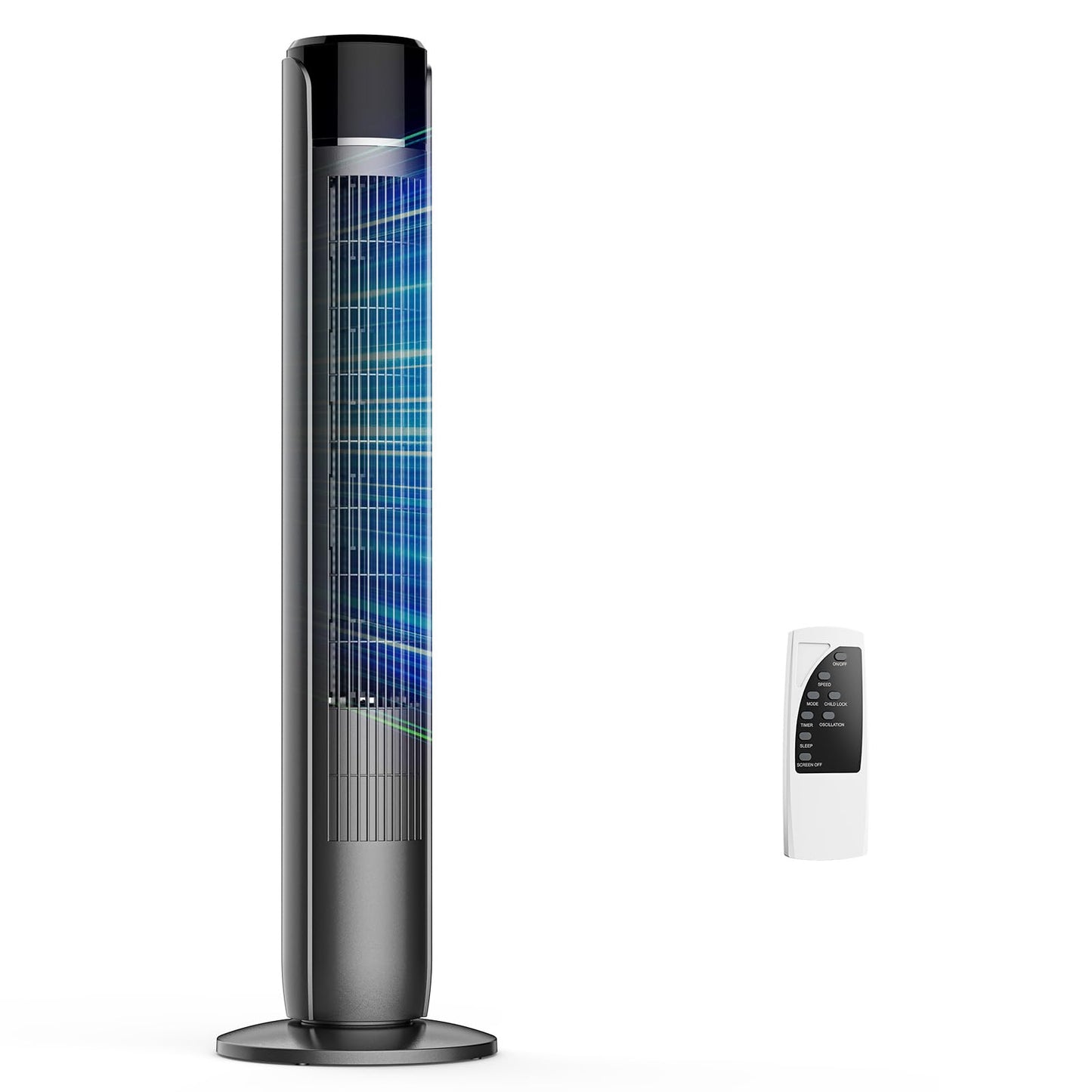 NEWBULIG Tower Fan for Bedroom, Oscillating Standing Bladeless Fan with Remote, 5 Speeds & 4Modes, 28db Quiet for Sleep, 25ft/s High Velocity, 12H Timer, Office, Home, Dorm