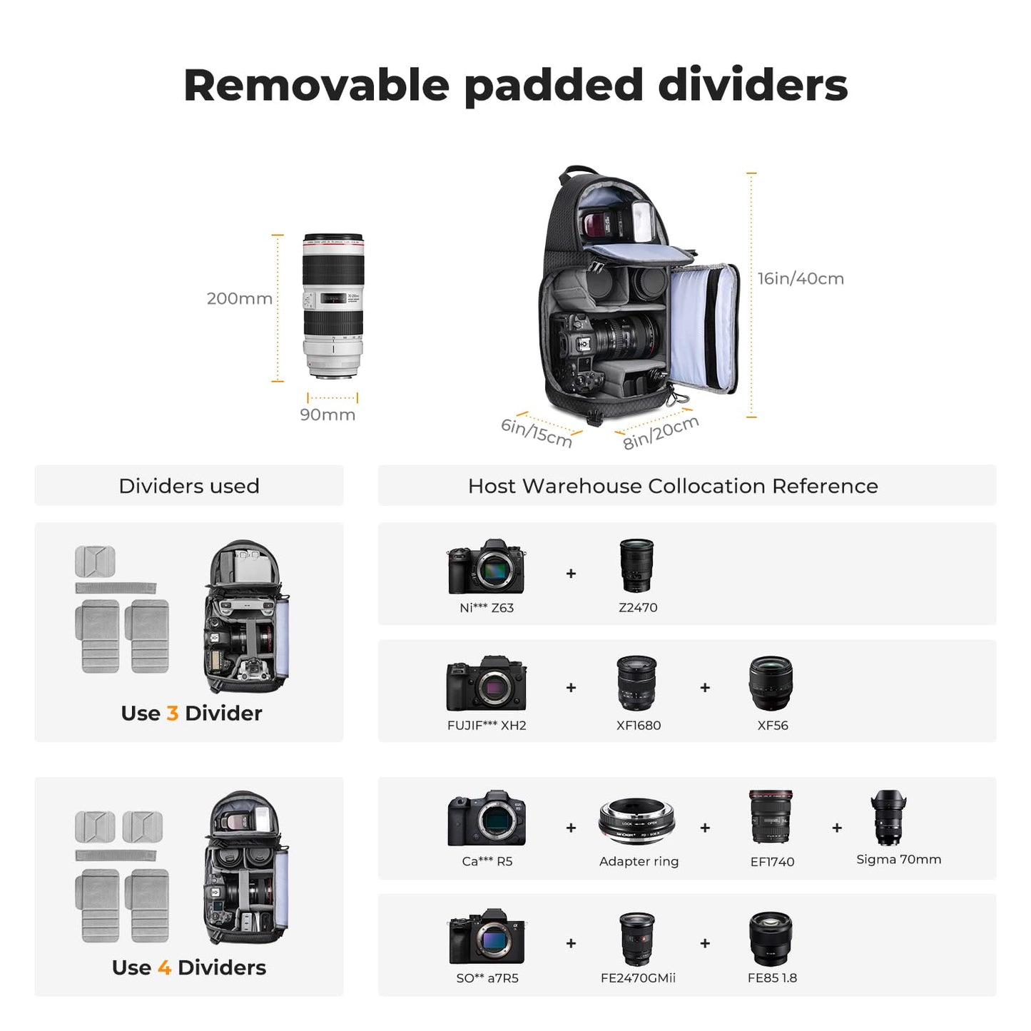 K&F Concept Camera Sling Bag Crossbody Bag Camera Shoulder Backpack DSLR/SLR/Mirrorless Photography Bags Compatible with Canon/Nikon/Sony/Fuji/Gopro/DJI