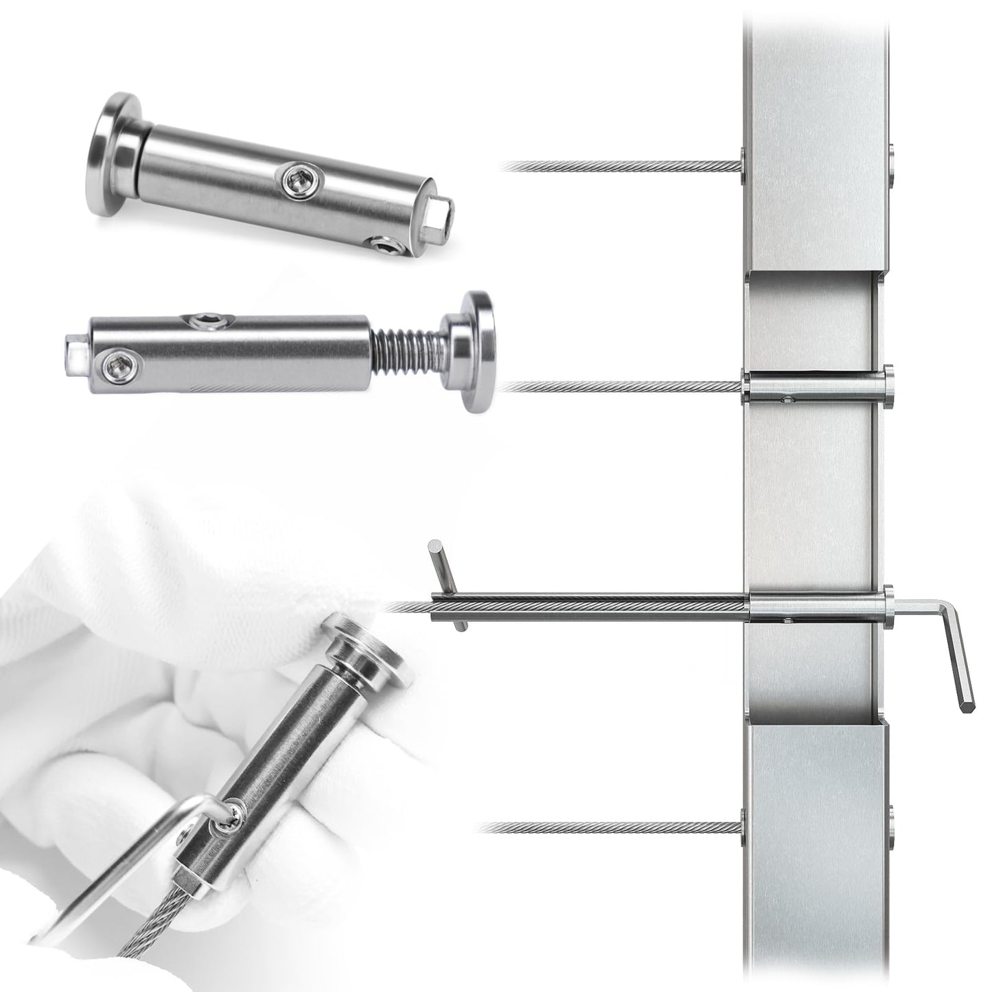 [Patent] Muzata 20 Pack 1/8" Swageless Invisible Cable Railing Kit Hardware Swageless Fittings Tensioner Hidden for 2"x2" Metal Post T316 Stainless Steel Deck Cable Railing System CB04