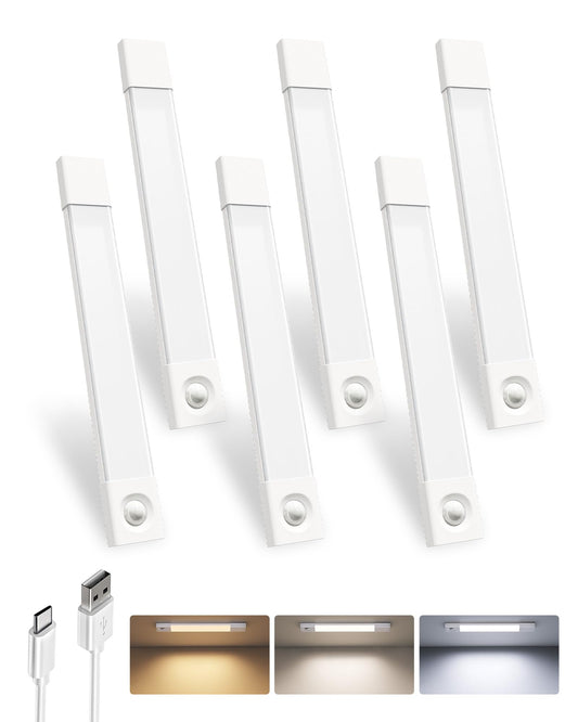 EZVALO 6-Pack Under Cabinet Lighting, Wireless Closet Lights, 50 LED Rechargeable Motion Sensor Light, Dimmable, 3 Color Temperatures, 11.8 inch Counter Lights for Kitchen, Pantry, Bedroom, Wardrobe