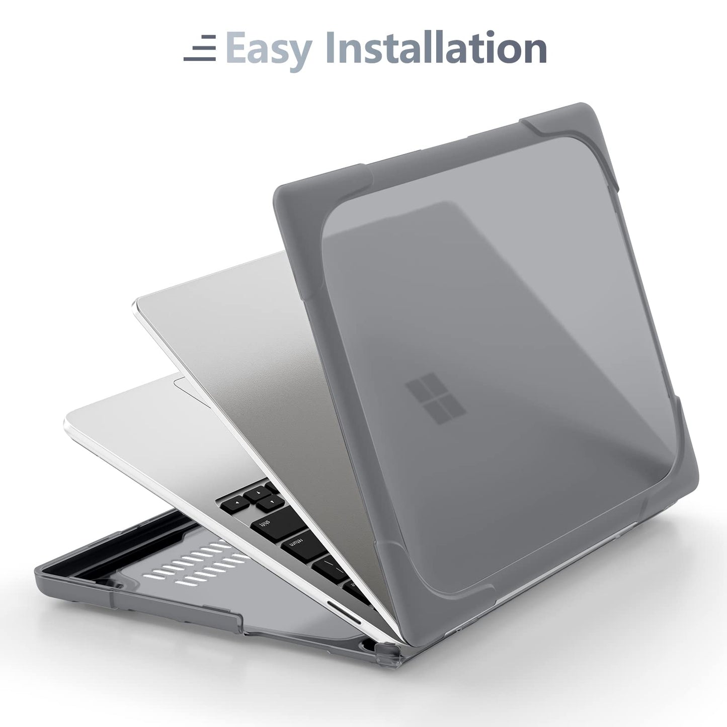 Batianda Heavy Duty Case for 13.5" Microsoft Surface Laptop 5 4/3 with Metal Palm Rest,Shockproof Protective Cover with Fold Kickstand for Enhanced Durability & Keyboard Cover Screen Protector, Gray