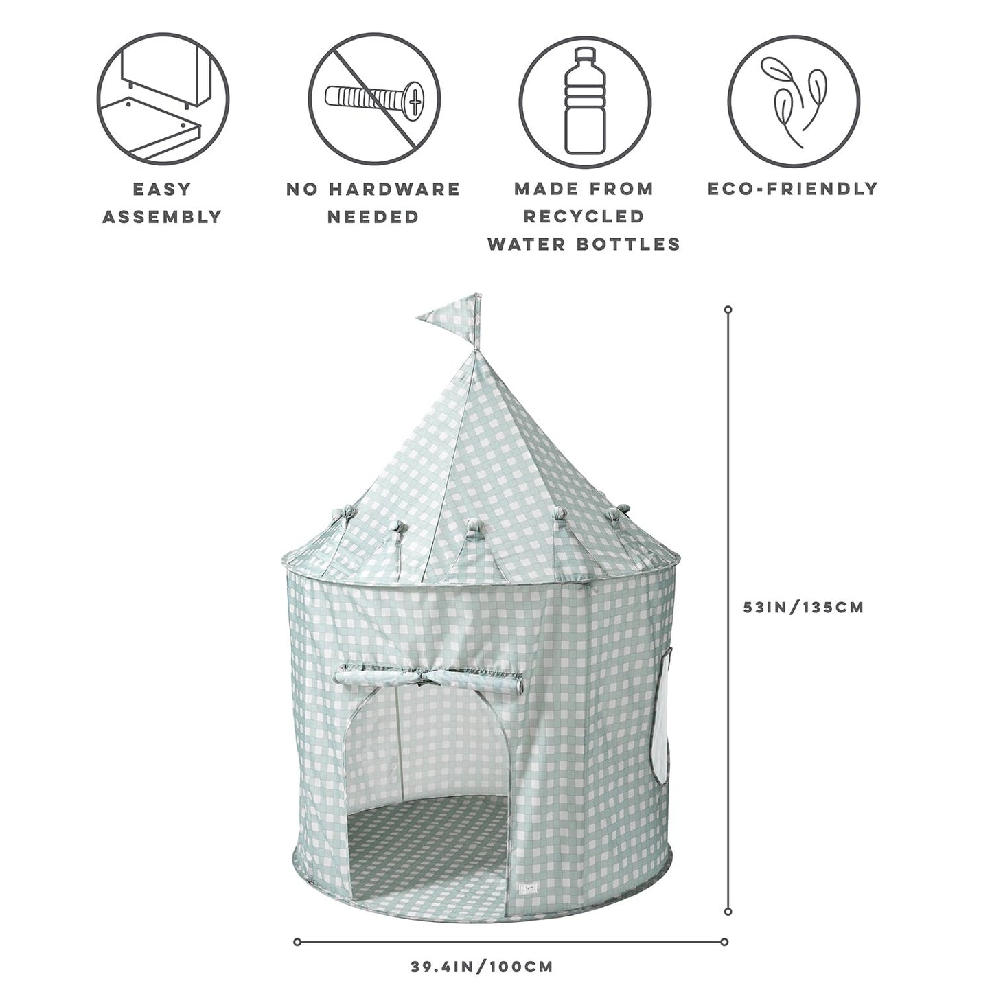 3 Sprouts Kids Play Tent - Sustainable Recycled Fabric – Fun Spacious Childs Playhouse for Indoor Games for Boys & Girls - Durable Fort Pop Up House for Toddlers & Children Age 3-10 - Gingham Blue