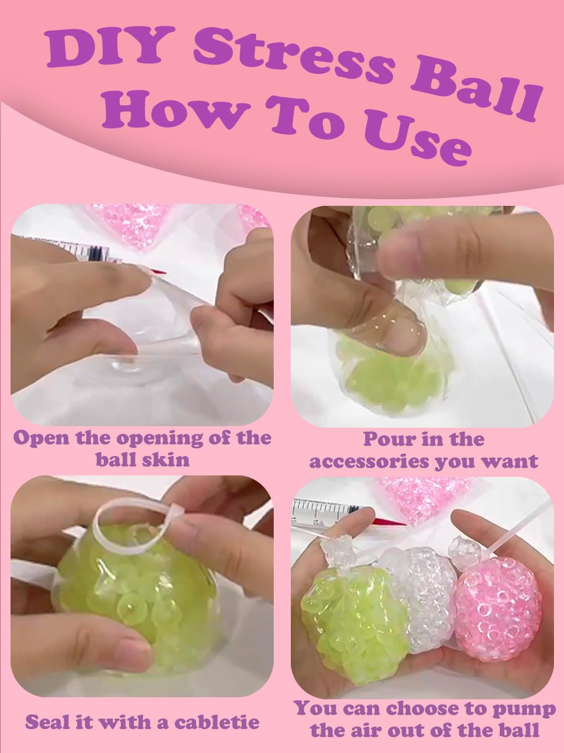 DIY Stress Ball Making Kit, Squishy Make Kit with 15 TPR Ball Skins, 9 Types of Fillers, Air Pump, Vacuum Tool, Plugs & Cable Ties, Make Your Own Squishies for ASMR Anxiety Relief Sensory Fidget Toys