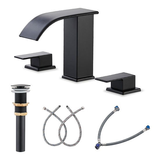 AVSIILE Matte Black Waterfall Bathroom Faucet 3 Hole, 8 Inch Widespread Modern 3 Piece Bathroom Sink Faucet, Touch On Lavatory Faucet for Vanity RV Restroom, Curved Spout