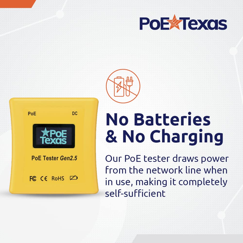 PoE Tester Gen2.5 by PoE Texas - Power Over Ethernet Tester to Determine Voltage, Current and Power Consumption on Network Cable - Identify PoE and Troubleshoot Connection Problems, No Battery Needed