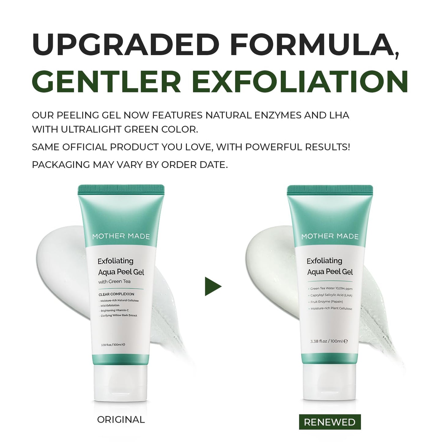 MOTHER MADE Exfoliating Vegan Facial Peeling Solution with Green Tea, Vitamin E, Hyaluronic Acid (Pack of 2) | Gentle Natural Face & Full Body Scrub Exfoliator, Cleansing, Peeling, Korean Skincare