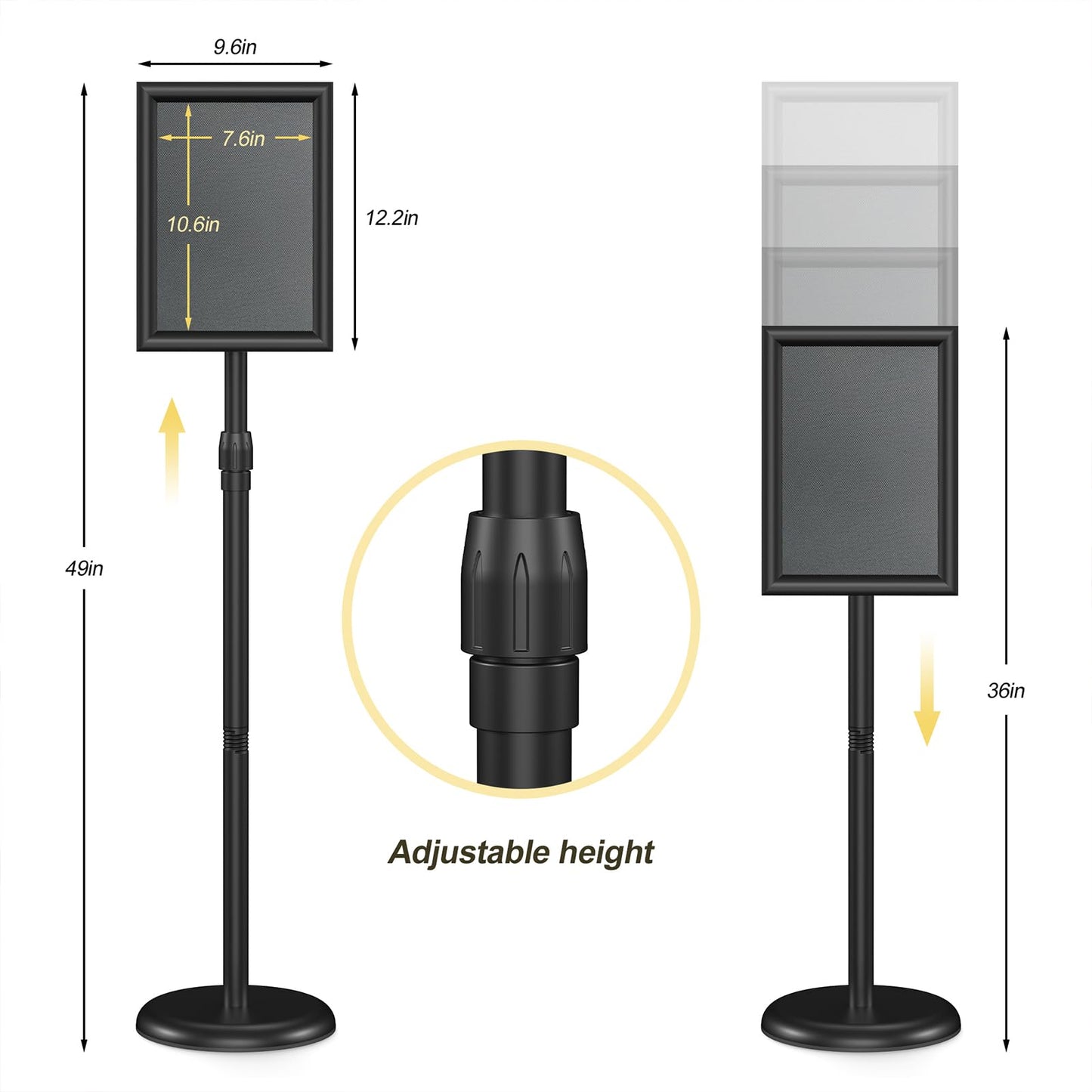 Relx Sign Holder Stand 8.5x11 inch - Adjustable Floor Standing Sign Holder - Signage Stand with Snap-Open Frame Display for Malls,Schools,Restaurants